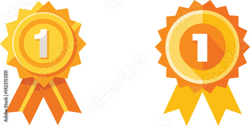 Two stylized gold-orange award ribbons, each featuring the number 1 in a white font Vector Illustration On Transparent Background