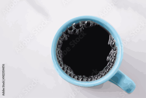 淹れたてのコーヒーが入ったマグカップを、真上から俯瞰したイメージ
