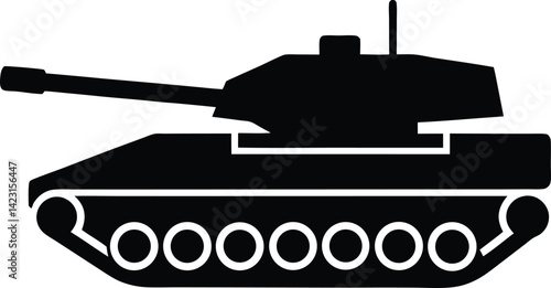 Simple black silhouette of a modern military tank.