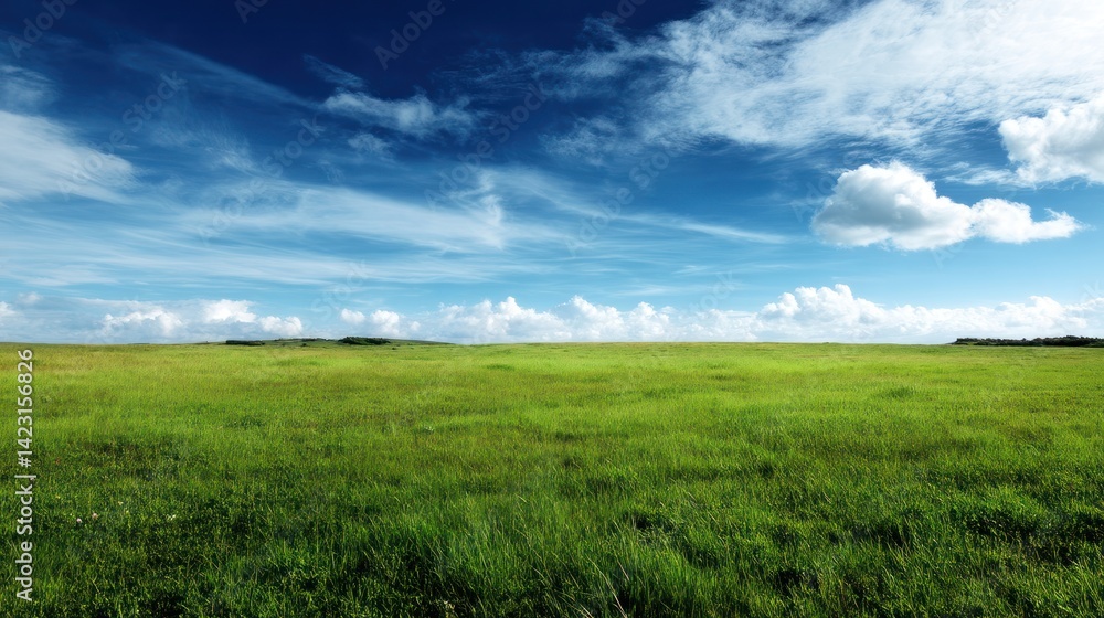A serene landscape showcasing vast green fields under a clear blue sky with fluffy clouds, perfect for nature enthusiasts. A serene landscape showcasing vast green fields under a clear blue sky with fluffy clouds, perfect for nature enthusiasts.