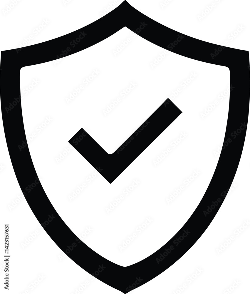 Shield with check mark icon, representing security and approval. Shield with check mark icon, representing security and approval.