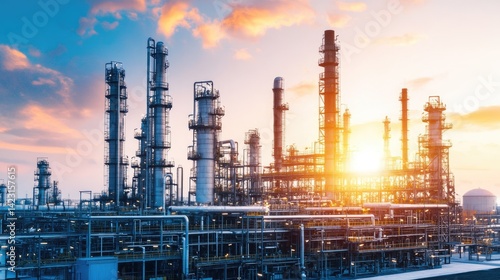 Wallpaper Mural Oil refinery with multiple distillation towers under cloudy sky Torontodigital.ca