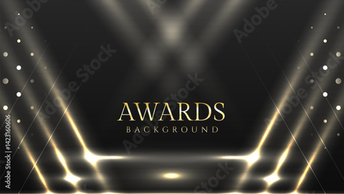 Black and Gold Stage with Reflected Lights – Luxury Event Award Background