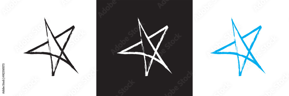Obraz premium Crayon star shape, hand drawn pencil line doodle pattern. Vector for websites, mobile interfaces, presentations, banner, visual branding etc. Vector illustration. EPS 10