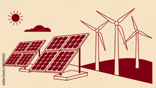 Energy Production Icons Solar Panels Wind Turbines Hydro Power Biomass Fossil Fuel Plants