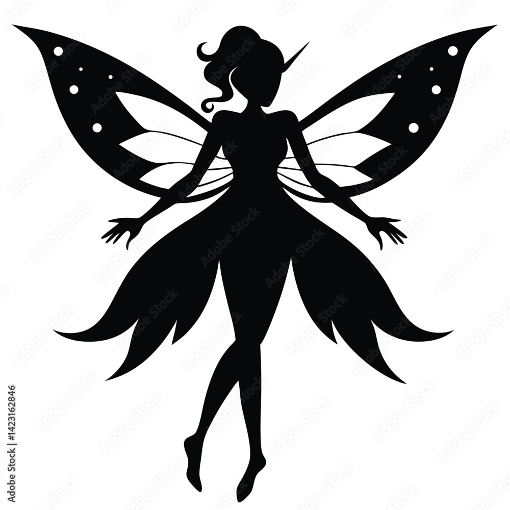 beautiful fairy silhouette. Bkack and white. Vector illustration beautiful fairy silhouette. Bkack and white. Vector illustration