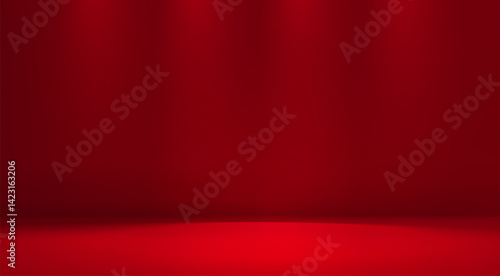 Red empty studio room. Limbo maroon dark background. Abstract 3d backdrop for product presentation. Minimal wall scene. Showcase promotion display. Vector mockup illustration Chinese, Christmas design