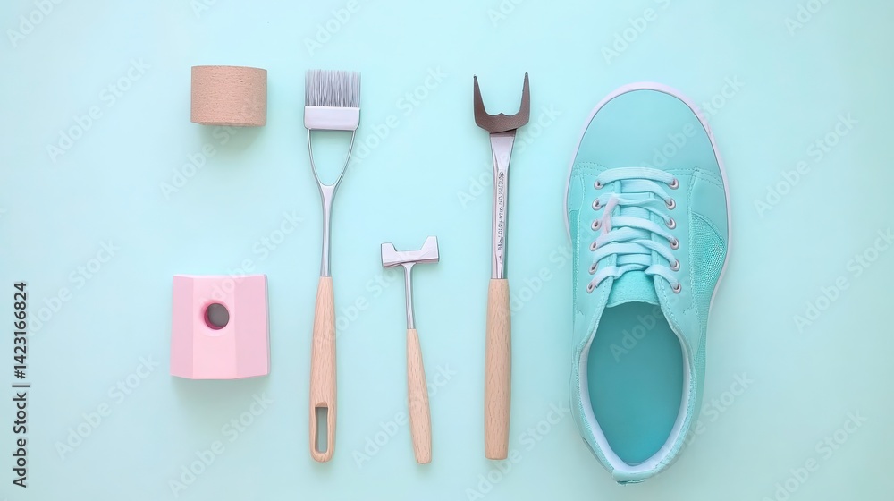 Fototapeta premium Colorful Shoe Repair Tools on Vibrant Background