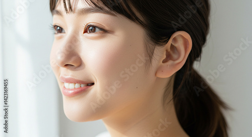 若い日本人女性の横顔。美容系広告に最適な素材
