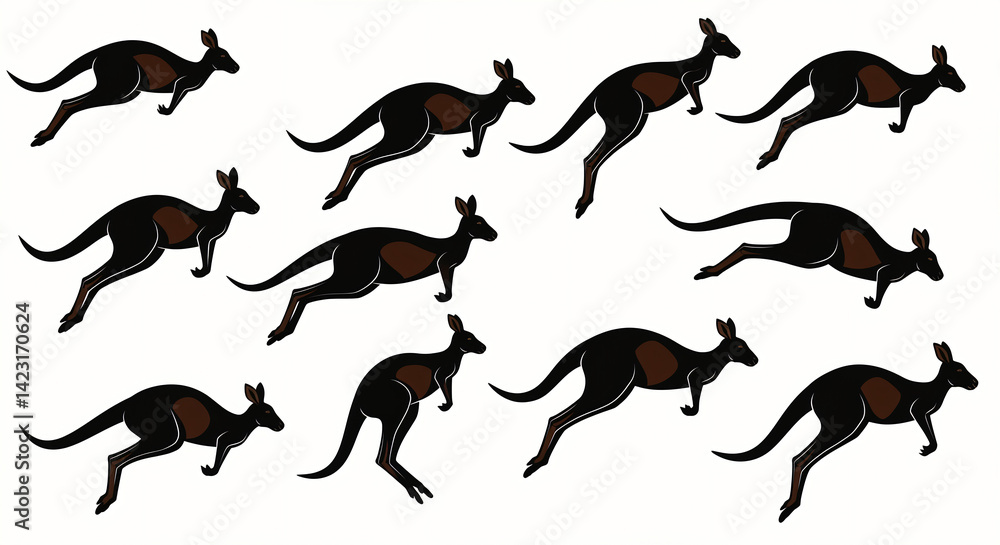 Naklejka premium Kangaroos Jumping Pattern on White Background Isolated Illustration