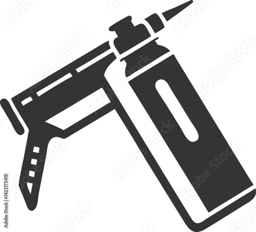 Caulking Gun Icon in Gray Color with Streamlined Design Isolated on White
