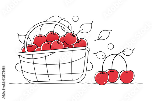 Lush Cherries Spilled in a Wicker Basket Scene