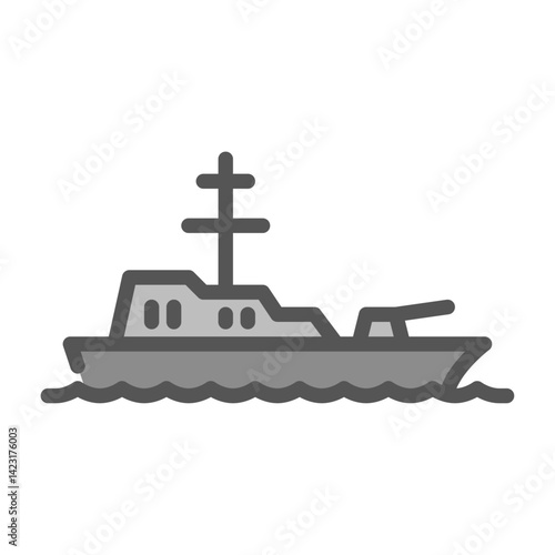 naval ship filled outline icon. warship color line illustration.