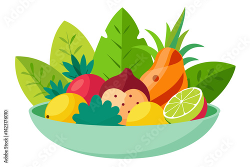 Decorative Tropical Fruits Bowl with Leaf Accents