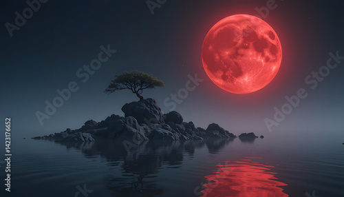 red moon and lake 4k pc wallpaper