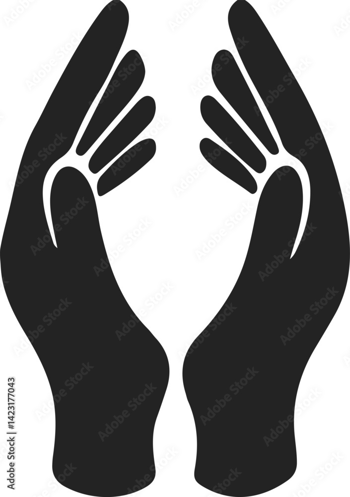 Black Silhouette of Two Hands Forming Protective Shape with Open Palms Representing Care, Support, and Safety Concept
Black Silhouette of Two Hands Forming Protective Shape with Open Palms Representing Care, Support, and Safety Concept
