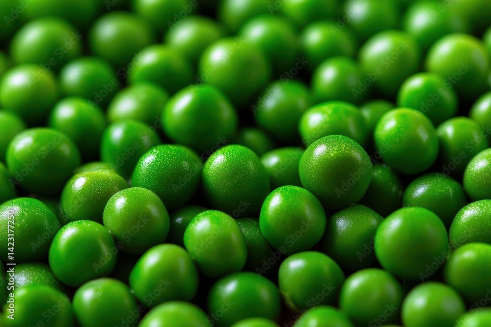 Close-Up of Fresh Green Peas Piled Together in a Natural Glossy Finish on a Wooden Surface Close-Up of Fresh Green Peas Piled Together in a Natural Glossy Finish on a Wooden Surface