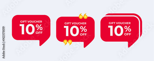 red speech bubbles with 10 off gift voucher.