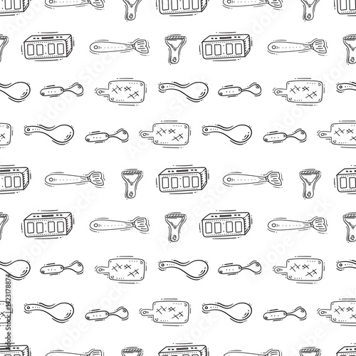 kitchen utensil pattern. kitchenware seamless pattern. doodle kitchen background