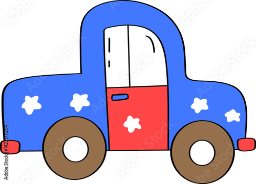 Pickup Truck in American Flag Pattern Doodle Outline