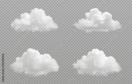 Vector realistic cloud, smoke or fog on isolated transparent background. Cloud png. Smoke png