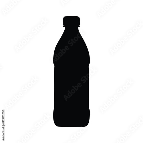 A simple silhouette of a plastic bottle against a stark white background, conveying a sense of minimalism and starkness.