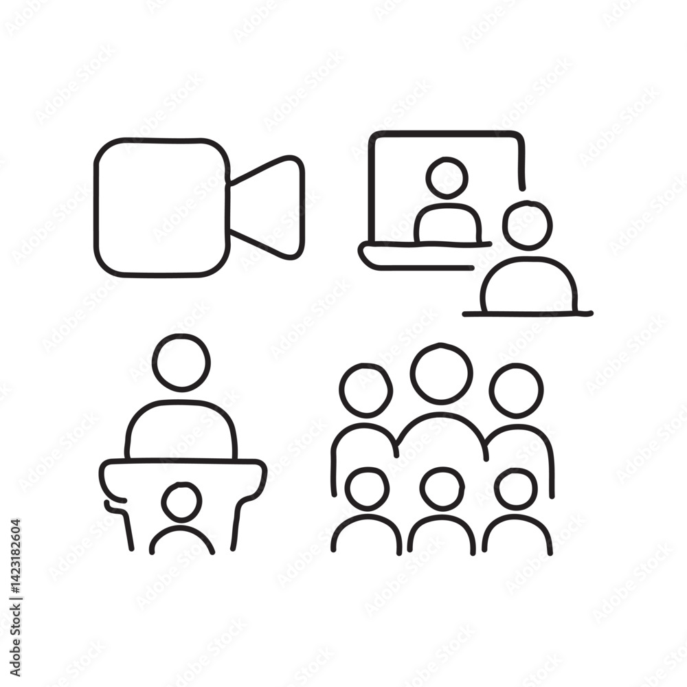 vector illustration of meeting icon elements in one line style vector illustration of meeting icon elements in one line style
