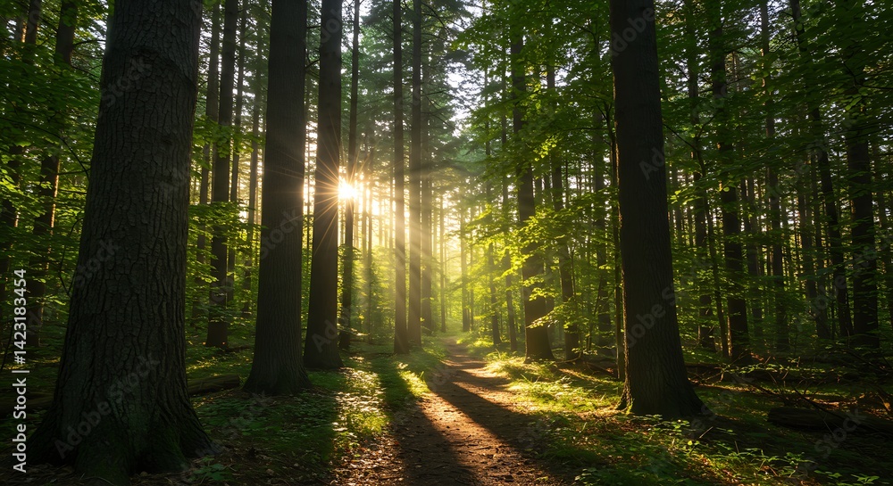 Obraz premium Forest Path Sunlight Green Trees