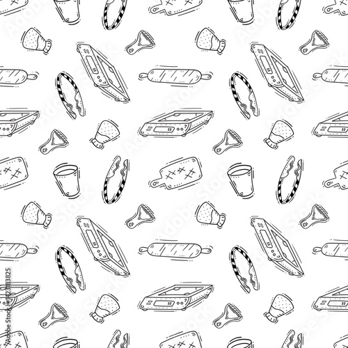 kitchen utensil pattern. kitchenware seamless pattern. doodle kitchen background