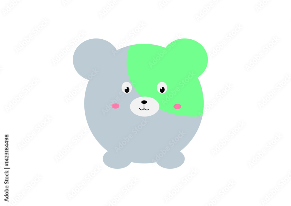 a grey teddy bear with a green spot on a white background, a grey teddy bear with a green spot on a white background,