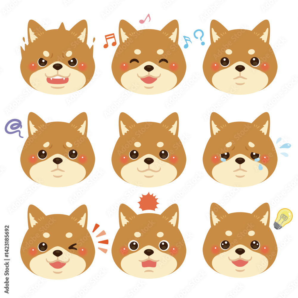 Obraz premium 柴犬のイラストセット 顔表情のみ