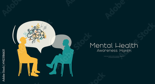 Mental Health Awareness Month banner. People talk about mental health. Modern design.