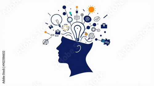 Illustration of a flat design thinking figure pondering, graphic design, contemplating