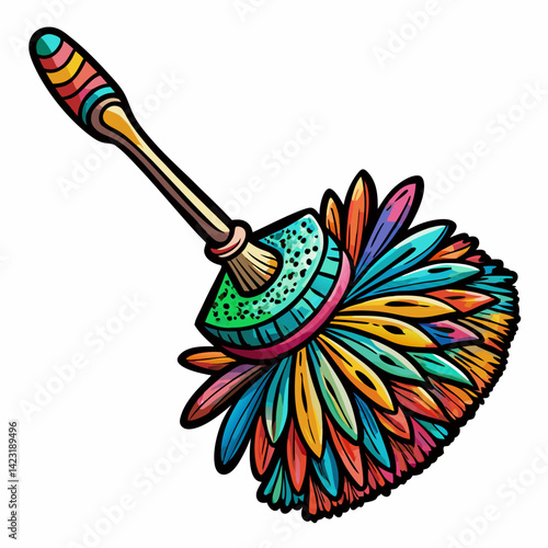 Colorful Feather Duster Illustration with Detailed Patterns and Vibrant Hues