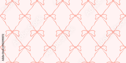 Seamless Coquette trellis pattern with Bows and Ribbons, Coquette print template design, Endless background for textile fabric wrapping paper print. Vector illustration. EPS 10