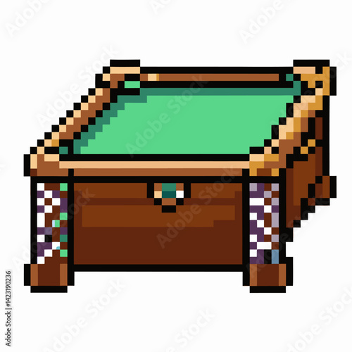Retro Pixel Art Wooden Pool Table with Green Cloth Design