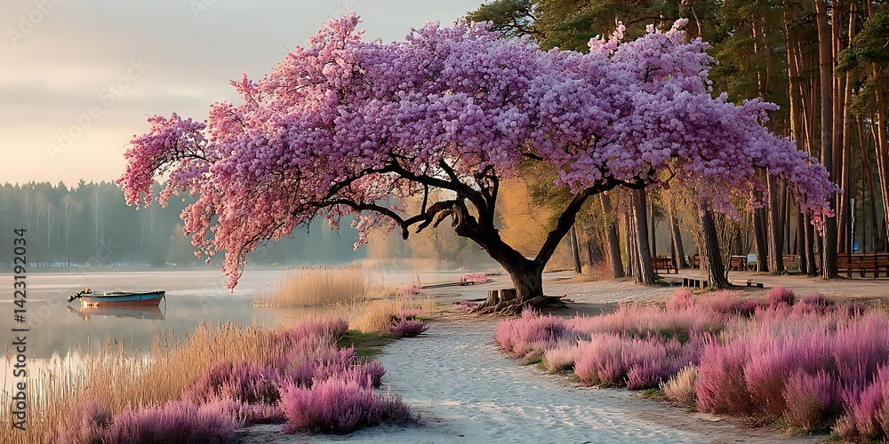Spring Blossoms Lakeside Path
