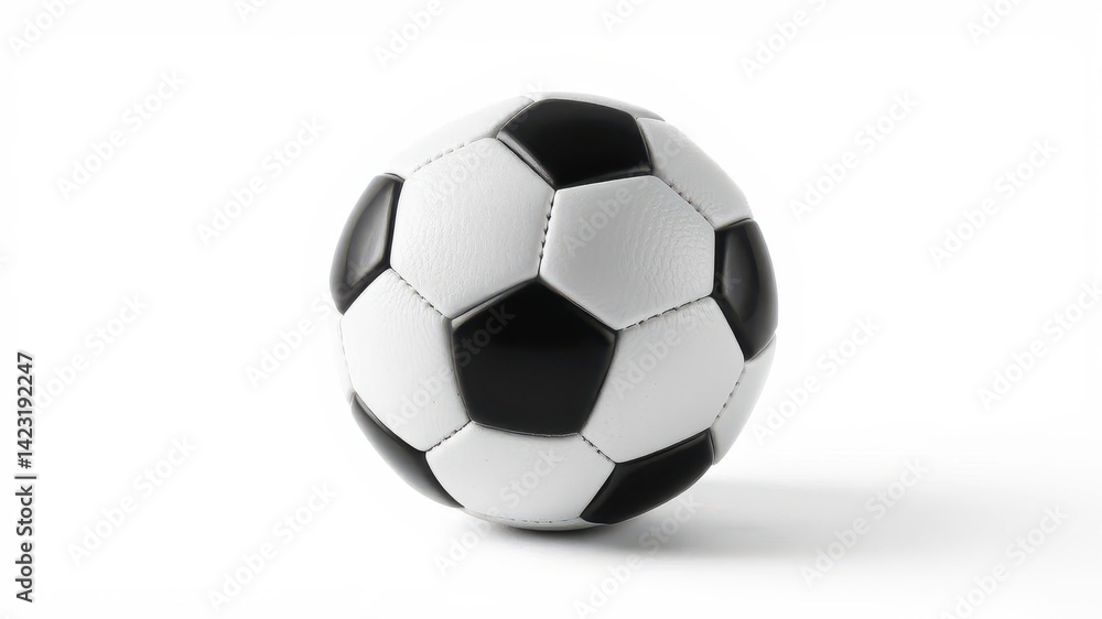 Close-up shot of a classic black and white soccer ball on a clean white background, round shape, pattern Close-up shot of a classic black and white soccer ball on a clean white background, round shape, pattern