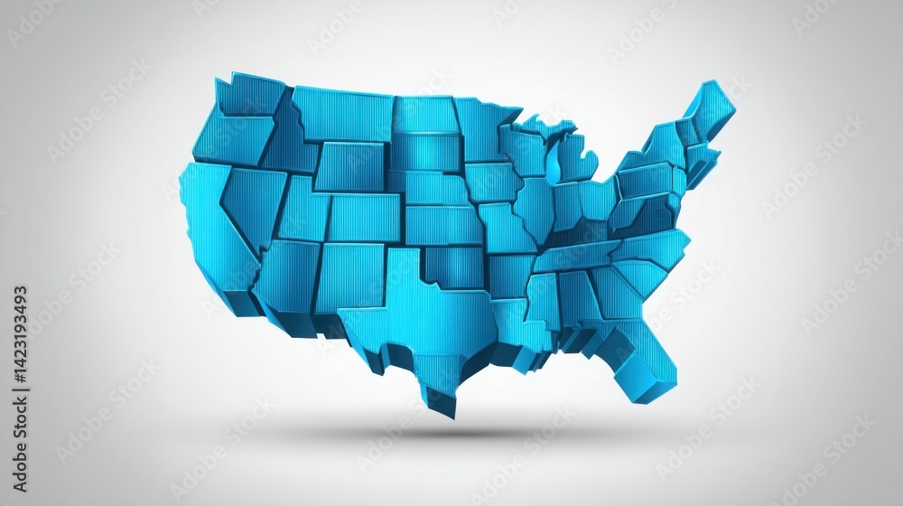 Obraz premium Three-dimensional representation of the united states created from blue blocks emphasizing shipping and logistics themes