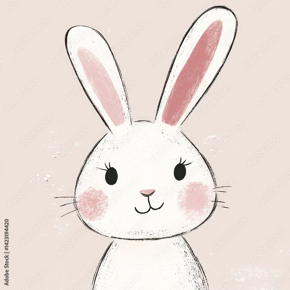 Obraz premium Cute bunny soft pastel colors animal art illustration.