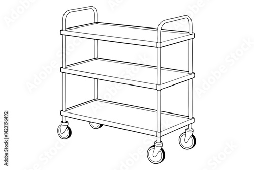 Multifunction Kitchen Trolley Line Drawing Vector