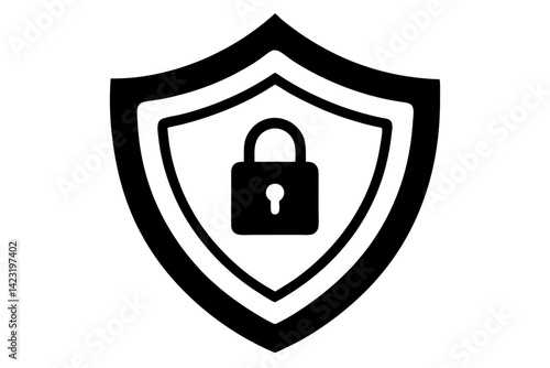 Shield and Padlock Line Art Vector Icon