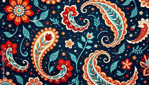 Classic paisley print, flowing lines and organic shapes, design element, repeat pattern