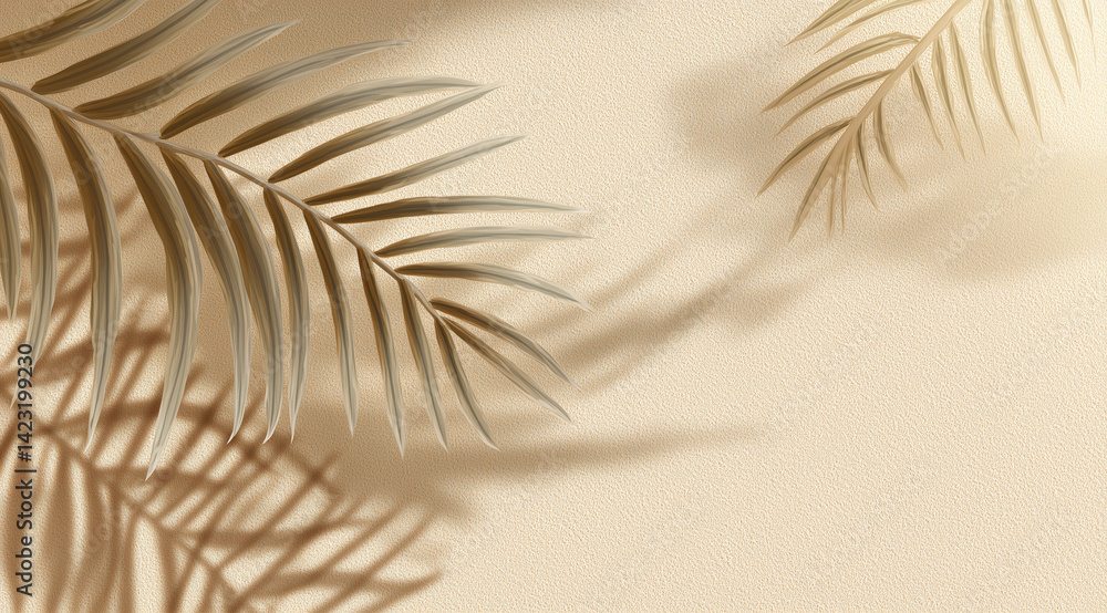 Minimalist palm leaf shadows on beige background. Minimalist palm leaf shadows on beige background.