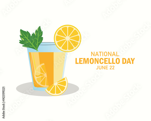 National Limoncello Day vector illustration. Traditional Italian lemon liqueur icon vector. Glass of lemon drink drawing. June 22 every year. Important day