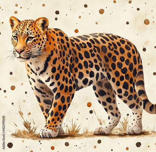 Leopard watercolor illustration with leopard digital art and leopard animal print painting in vintage wild style. leopard animal illustration, watercolor wildlife art