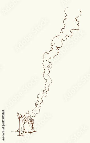 Vector drawing. Noah Offers a Sacrifice to God