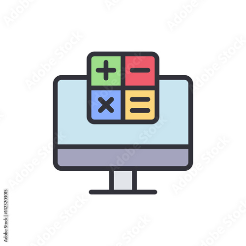 Online calculation colored icons, minimalist vector illustration ,simple transparent graphic element .Isolated on white background