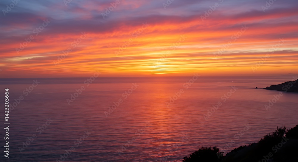 Naklejka premium Ocean Sunset Scenic Landscape at Dusk