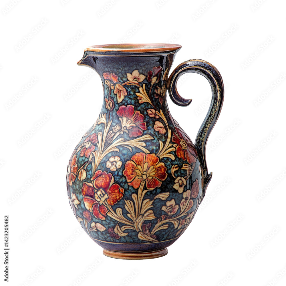 Beautiful ceramic pitcher with floral design and vibrant colors Beautiful ceramic pitcher with floral design and vibrant colors
